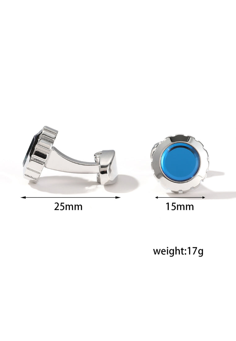 Men's Cufflinks Round Silver Blue Casual Shirt Sleeve Nails