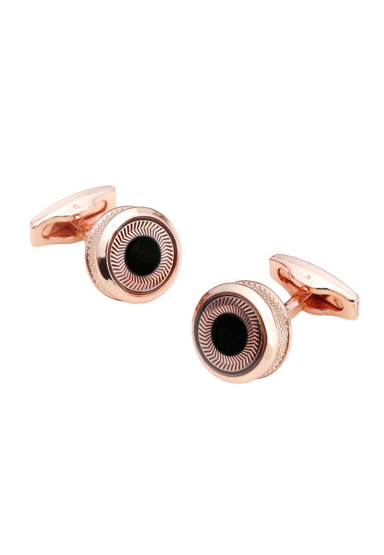 Pair Of Men's Accessories Simple Black Pattern Round Rose Gold Shirt Cufflinks