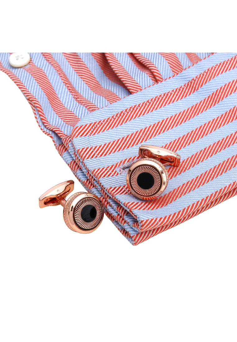 Pair Of Men's Accessories Simple Black Pattern Round Rose Gold Shirt Cufflinks
