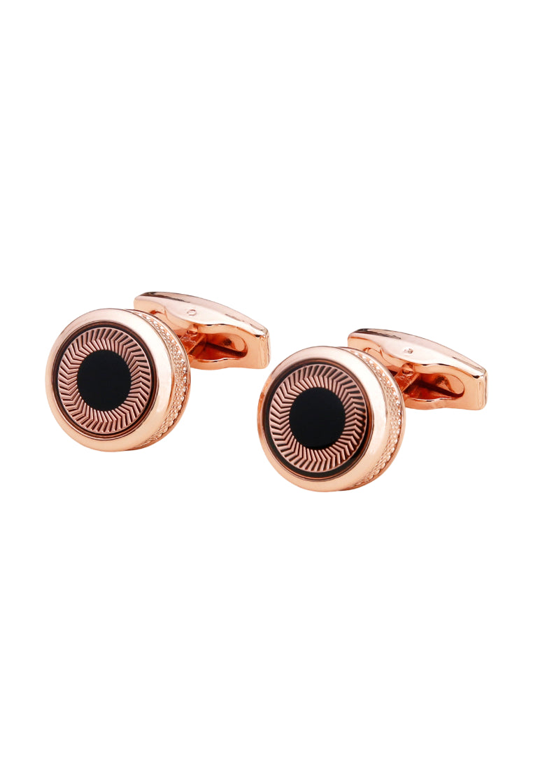 Pair Of Men's Accessories Simple Black Pattern Round Rose Gold Shirt Cufflinks