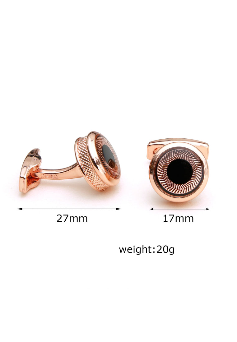Pair Of Men's Accessories Simple Black Pattern Round Rose Gold Shirt Cufflinks