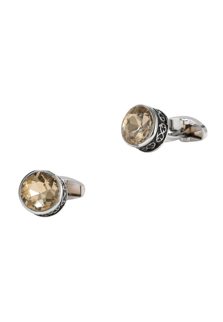 Men's Cufflinks Light Luxury French Round Brown Crystal Silver Shirt Jewelry Pair
