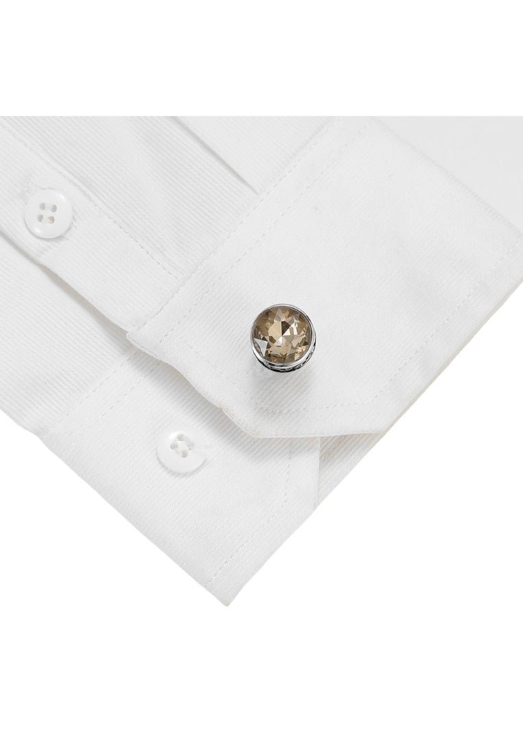 Men's Cufflinks Light Luxury French Round Brown Crystal Silver Shirt Jewelry Pair