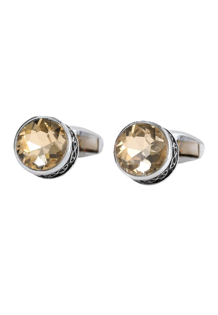 Men's Cufflinks Light Luxury French Round Brown Crystal Silver Shirt Jewelry Pair