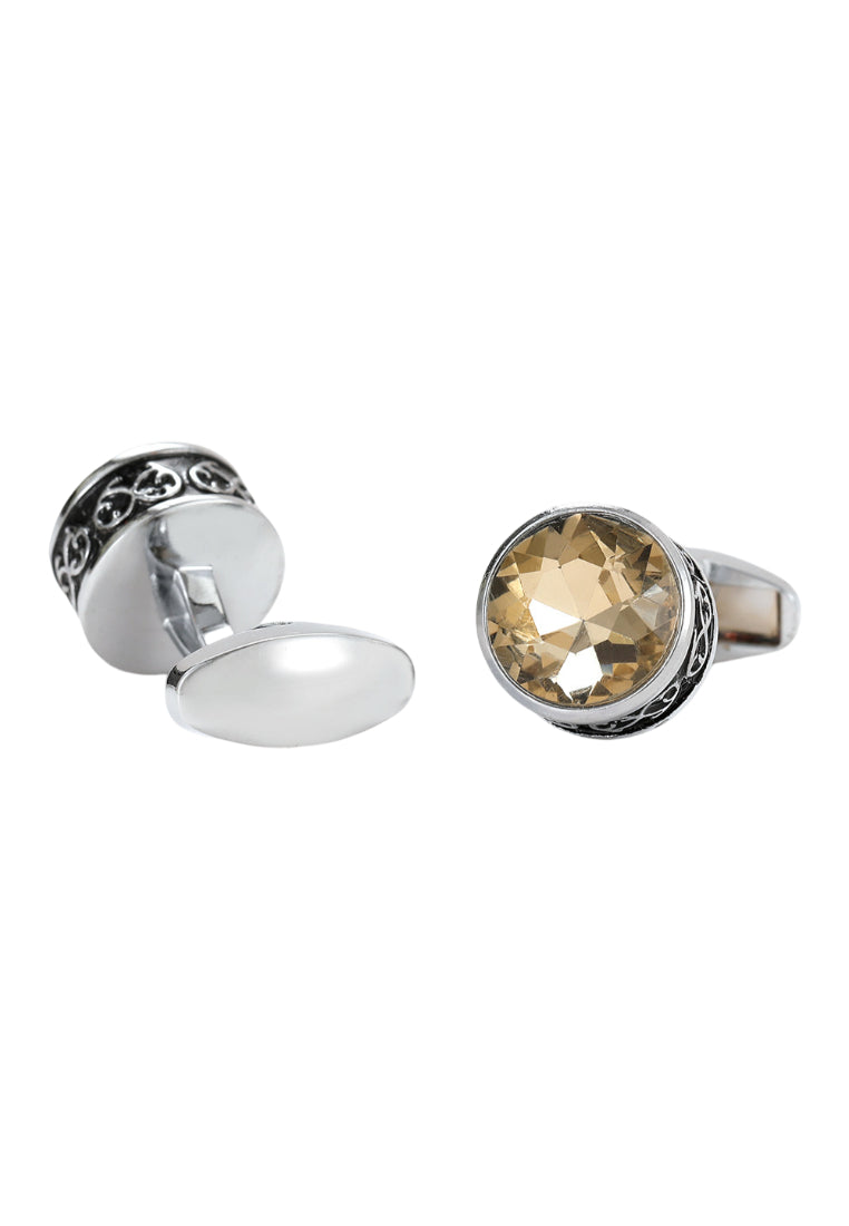 Men's Cufflinks Light Luxury French Round Brown Crystal Silver Shirt Jewelry Pair