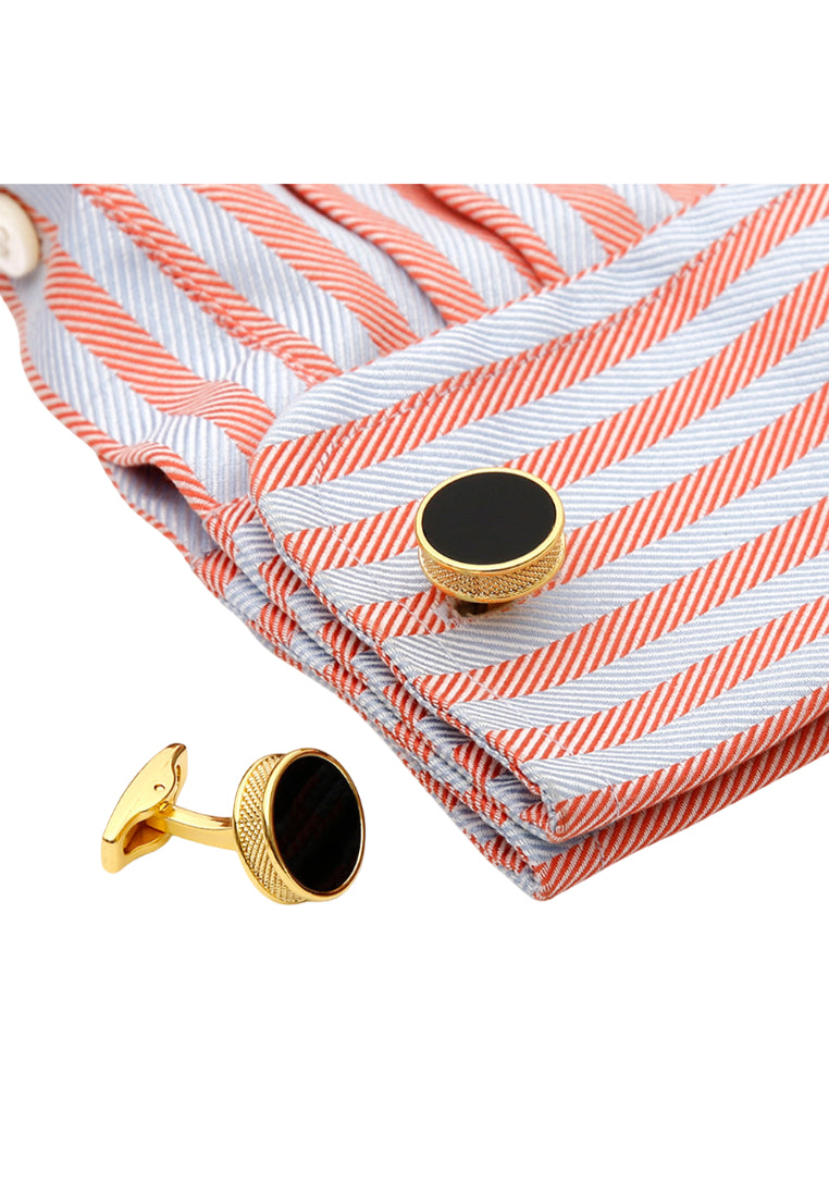Men's Cufflinks Classic Simple Gold Round Black Face French Shirt Accessories Pair