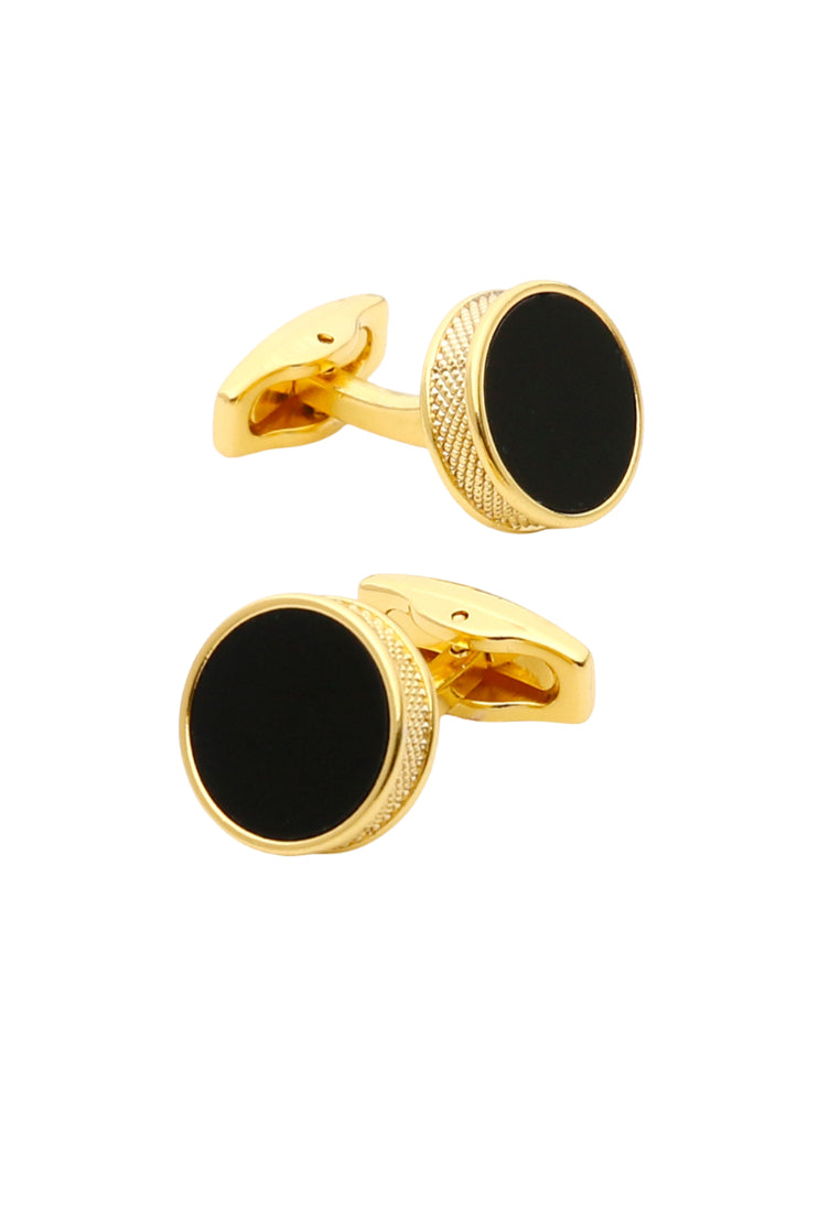 Men's Cufflinks Classic Simple Gold Round Black Face French Shirt Accessories Pair