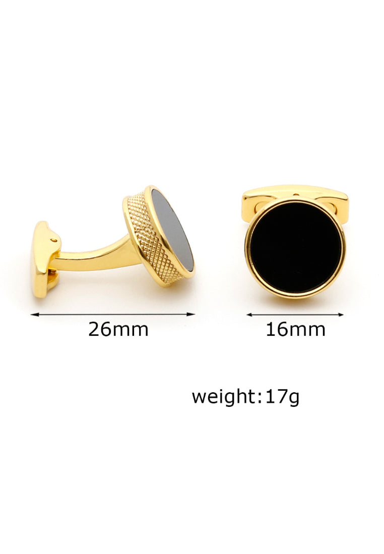 Men's Cufflinks Classic Simple Gold Round Black Face French Shirt Accessories Pair