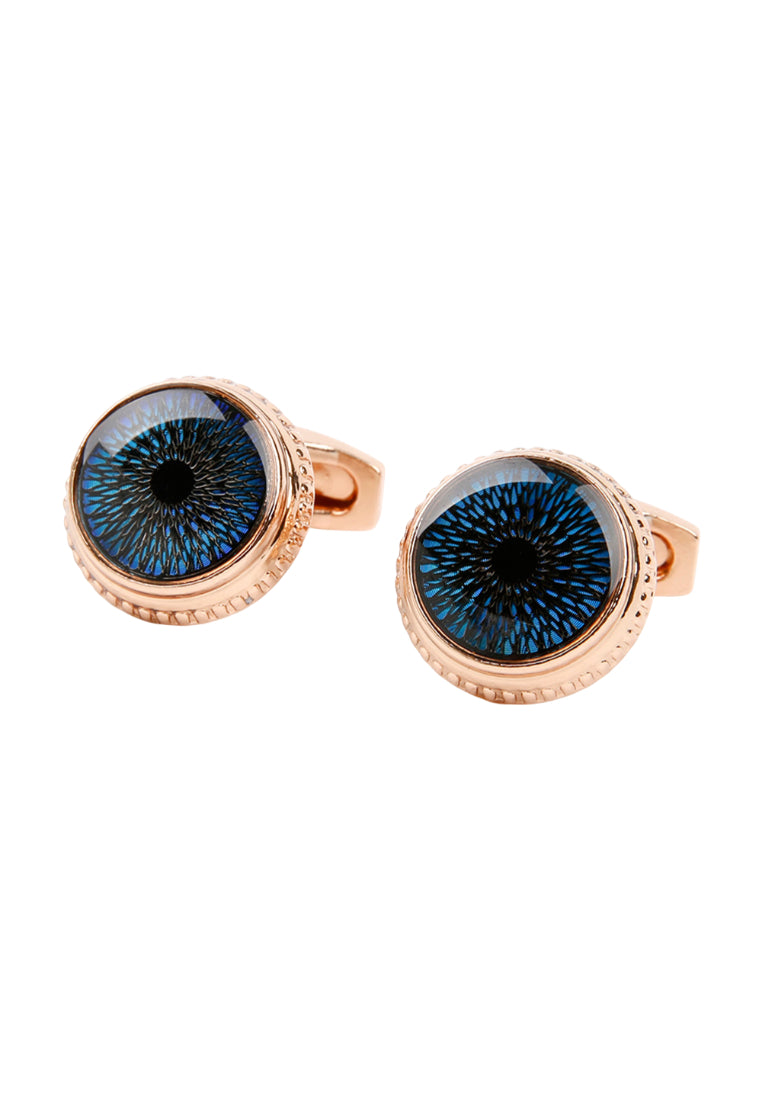 Dazzling Blue Pattern Round Rose Gold Men's Shirt Cufflinks