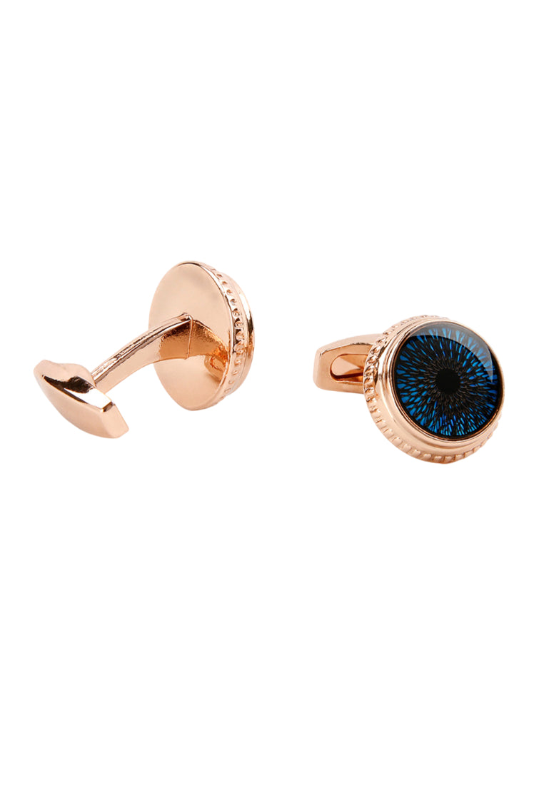 Dazzling Blue Pattern Round Rose Gold Men's Shirt Cufflinks