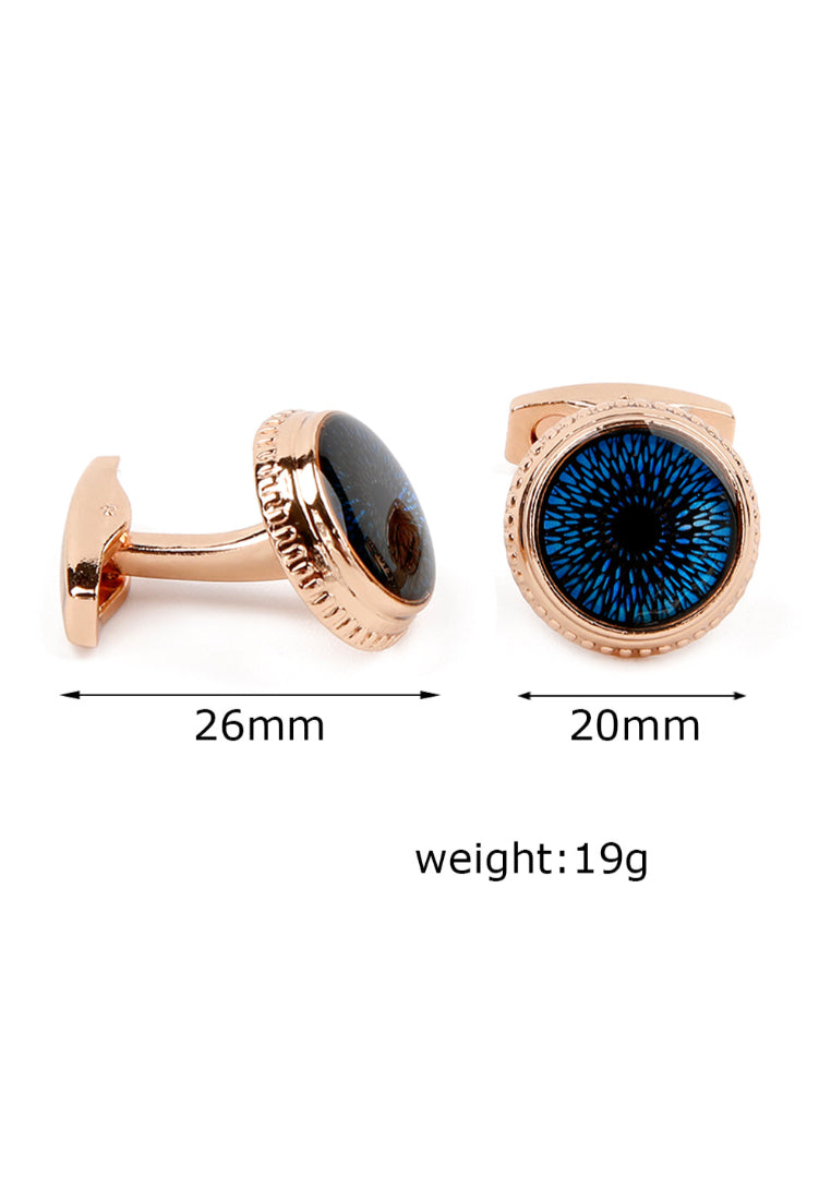 Dazzling Blue Pattern Round Rose Gold Men's Shirt Cufflinks