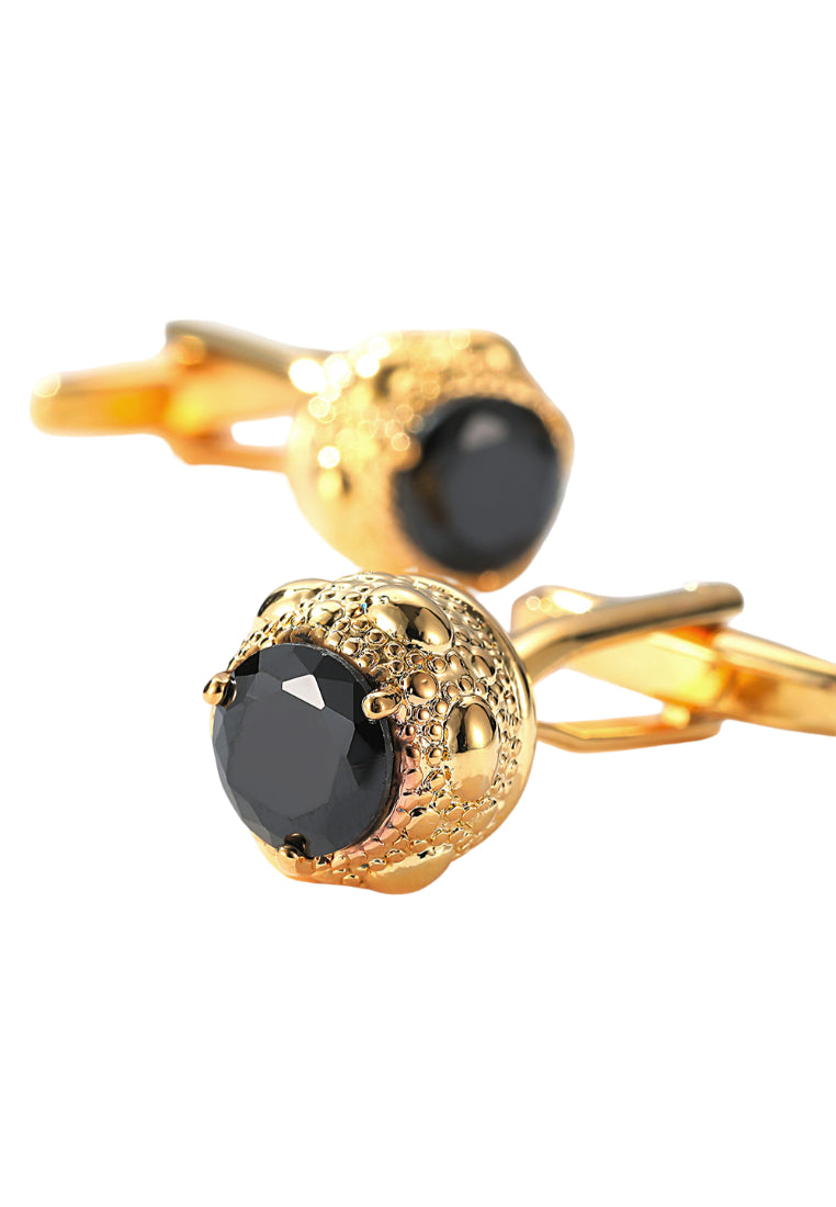 Men's Cufflinks, High Quality Light Luxury Inlaid Black Zircon Round Gold And Silver Jewelry