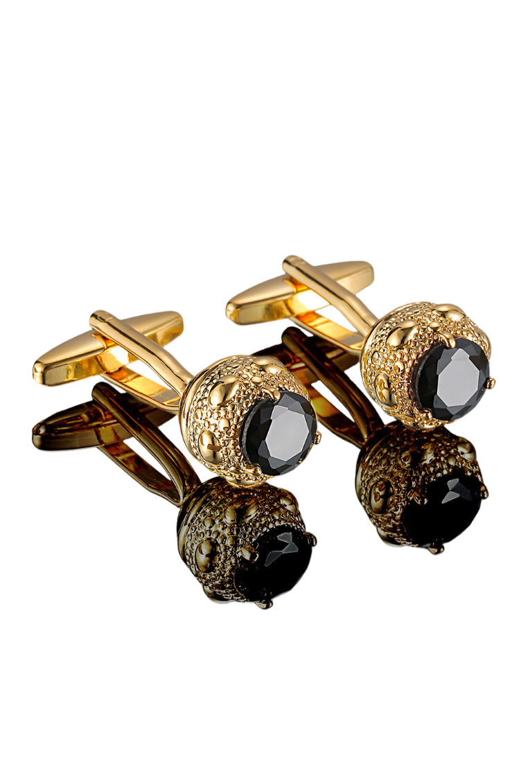 Men's Cufflinks, High Quality Light Luxury Inlaid Black Zircon Round Gold And Silver Jewelry