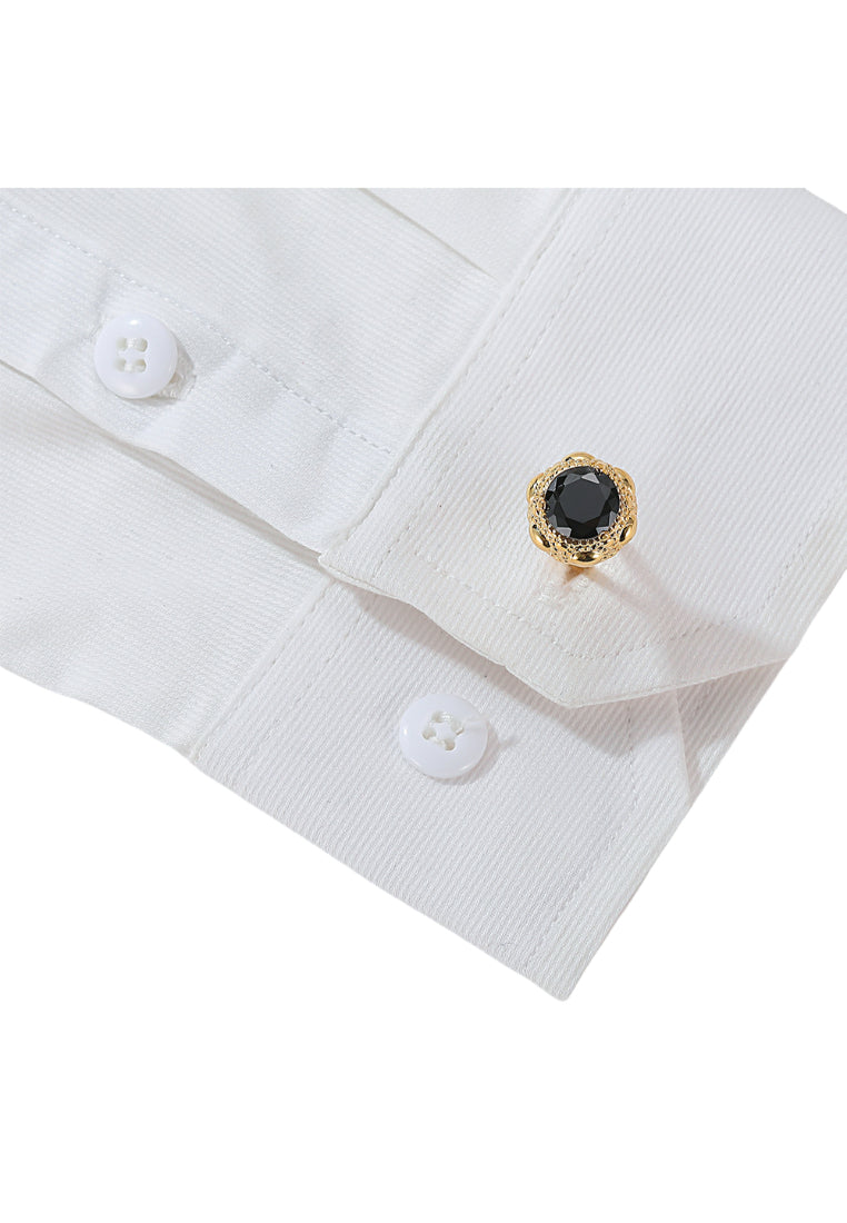 Men's Cufflinks, High Quality Light Luxury Inlaid Black Zircon Round Gold And Silver Jewelry