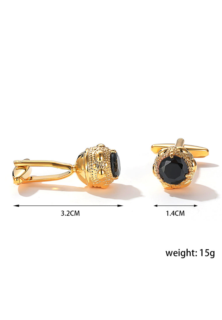 Men's Cufflinks, High Quality Light Luxury Inlaid Black Zircon Round Gold And Silver Jewelry