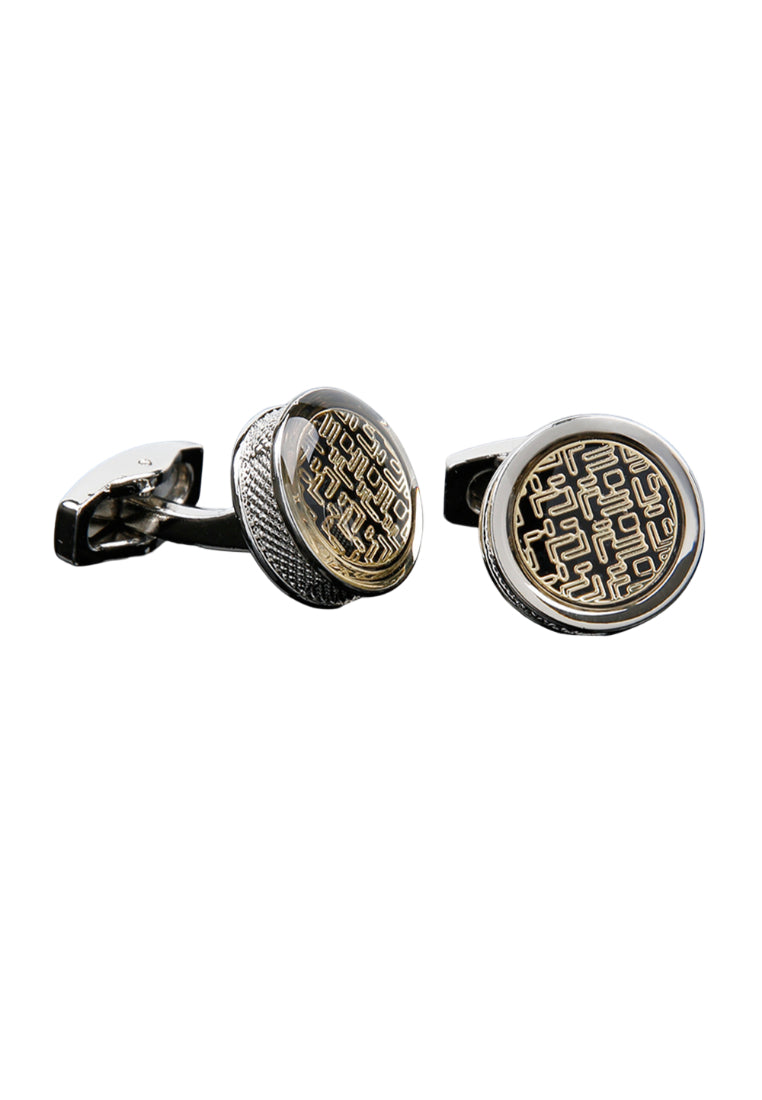 Men's Cufflinks Yellow Pattern Round Silver Shirt Cuff Nail Button