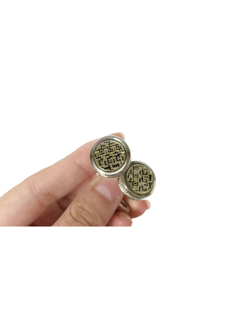 Men's Cufflinks Yellow Pattern Round Silver Shirt Cuff Nail Button