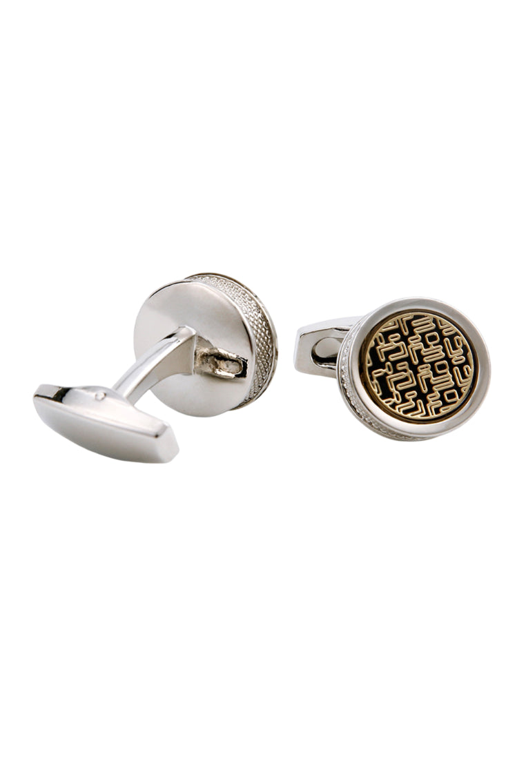 Men's Cufflinks Yellow Pattern Round Silver Shirt Cuff Nail Button