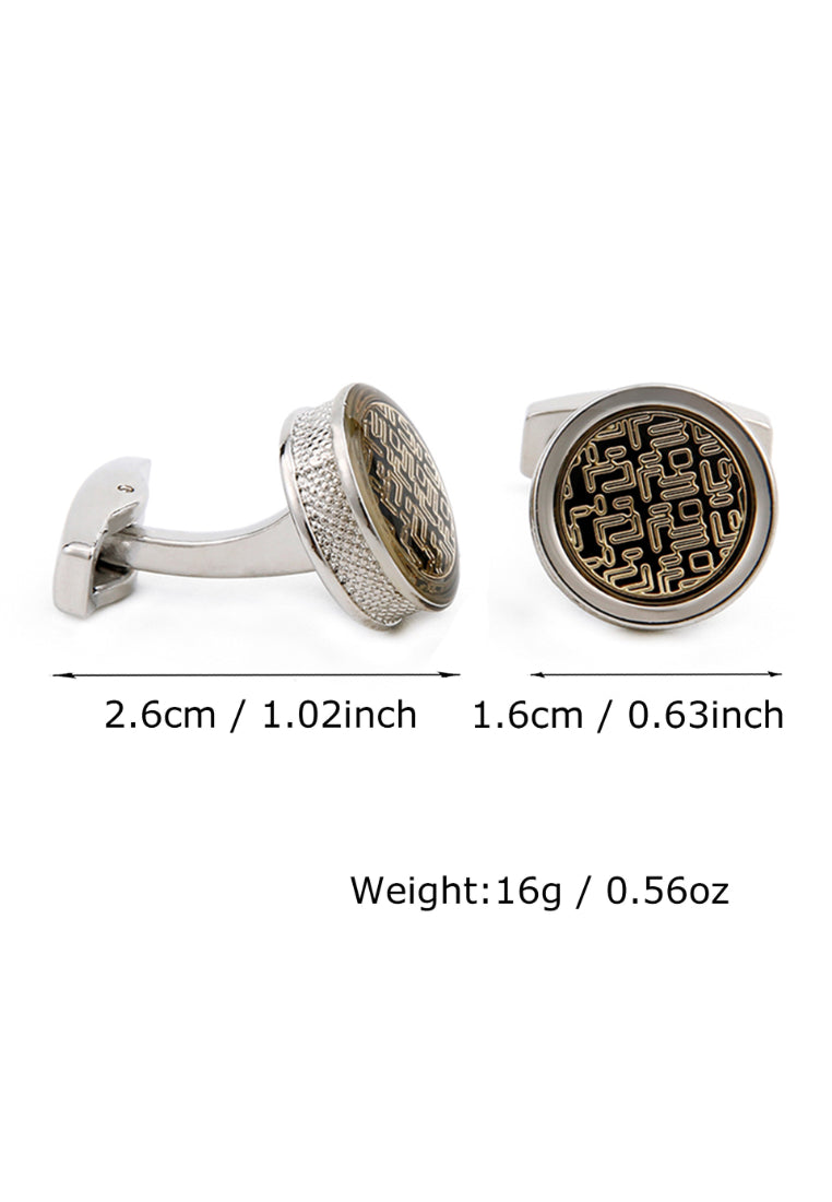 Men's Cufflinks Yellow Pattern Round Silver Shirt Cuff Nail Button