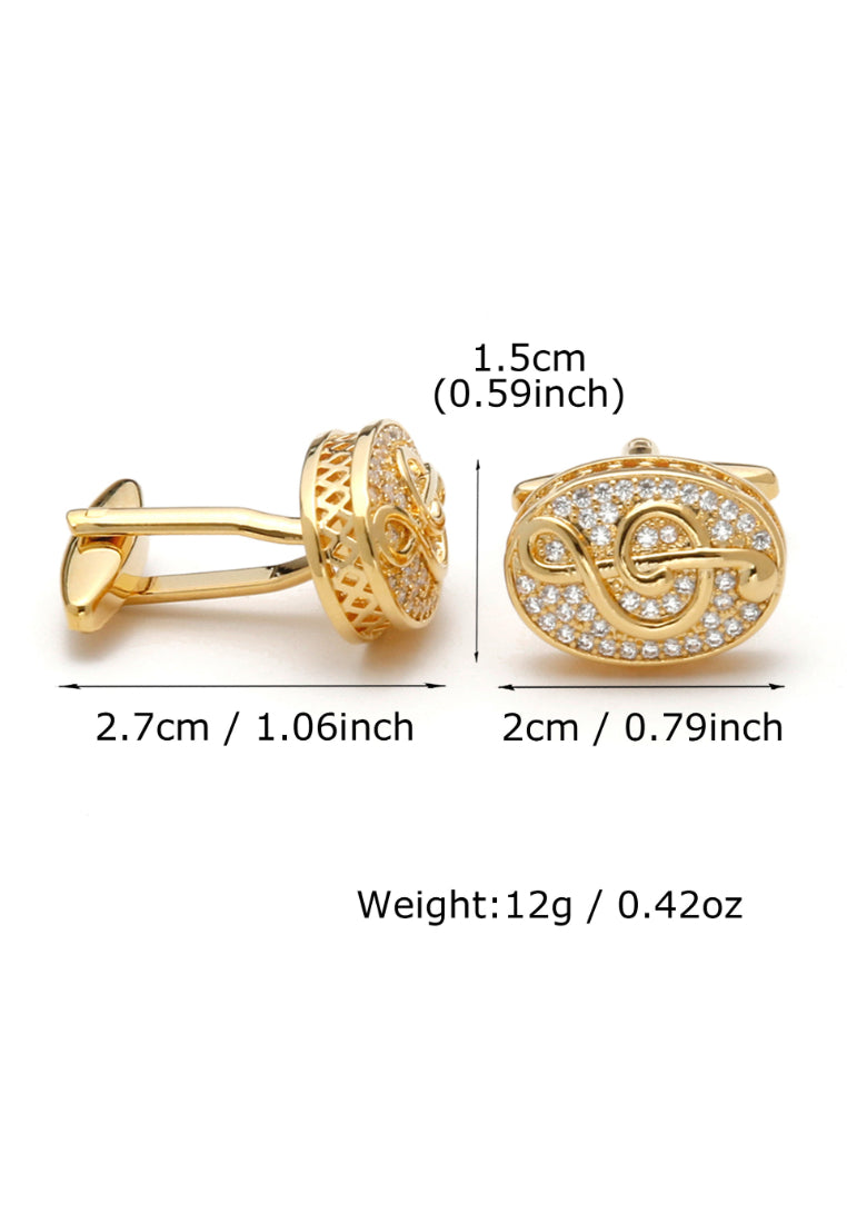 Men's Cufflinks High Quality Light Luxury Gold Inlaid Zircon Oval Musical Note Shirt Jewelry Pair