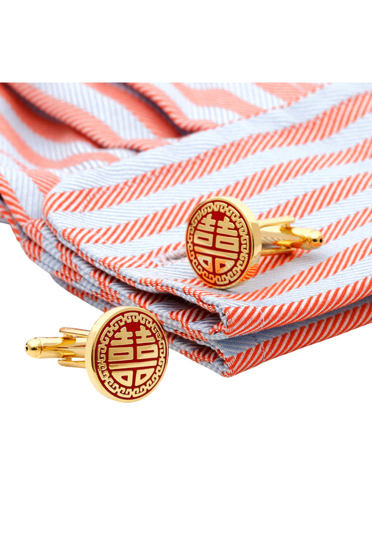 Men's Cufflinks Classic Simple Round Red Bottom Gold Double Happiness Wedding Shirt Accessories Pair