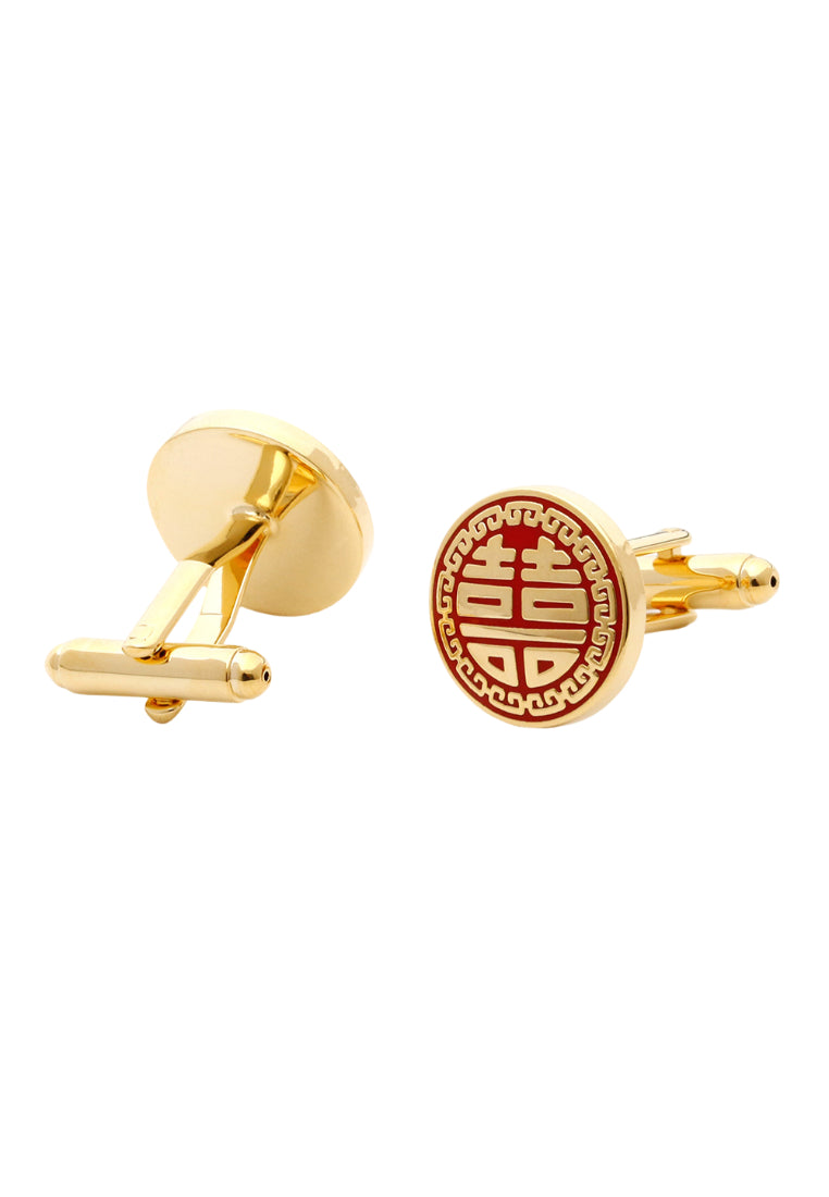 Men's Cufflinks Classic Simple Round Red Bottom Gold Double Happiness Wedding Shirt Accessories Pair
