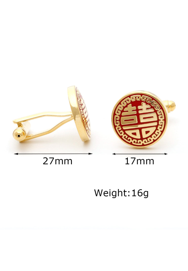 Men's Cufflinks Classic Simple Round Red Bottom Gold Double Happiness Wedding Shirt Accessories Pair