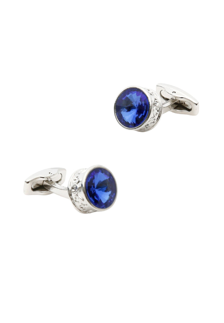 Men's Cufflinks Retro French Light Luxury Inlaid Blue Crystal Round Silver Shirt Sleeve Nail