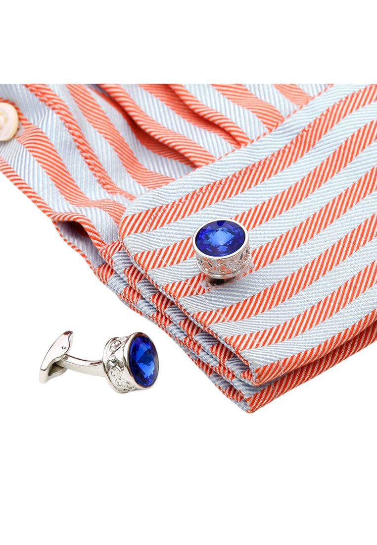 Men's Cufflinks Retro French Light Luxury Inlaid Blue Crystal Round Silver Shirt Sleeve Nail