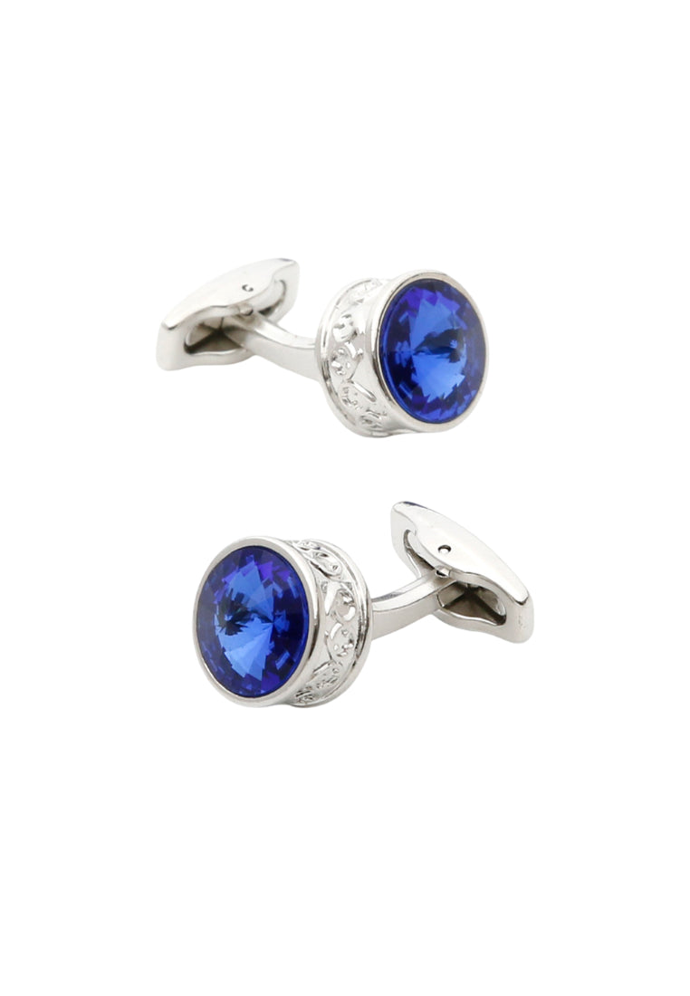 Men's Cufflinks Retro French Light Luxury Inlaid Blue Crystal Round Silver Shirt Sleeve Nail