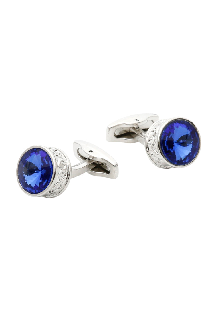Men's Cufflinks Retro French Light Luxury Inlaid Blue Crystal Round Silver Shirt Sleeve Nail