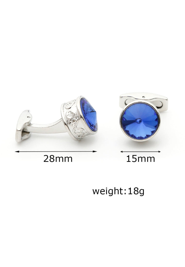 Men's Cufflinks Retro French Light Luxury Inlaid Blue Crystal Round Silver Shirt Sleeve Nail