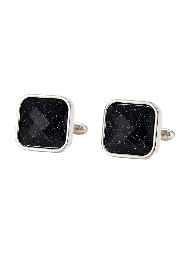 Men's Cufflinks High Quality Simple Light Luxury Blue Sandstone Silver Square Shirt Jewelry