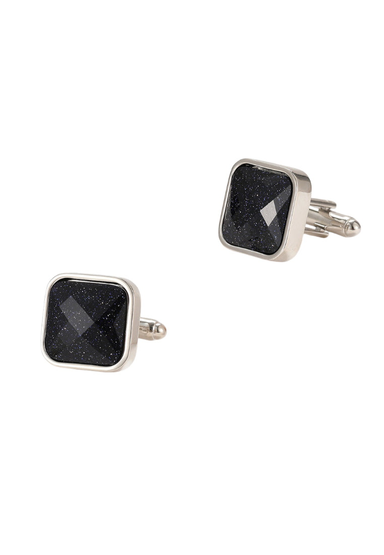 Men's Cufflinks High Quality Simple Light Luxury Blue Sandstone Silver Square Shirt Jewelry