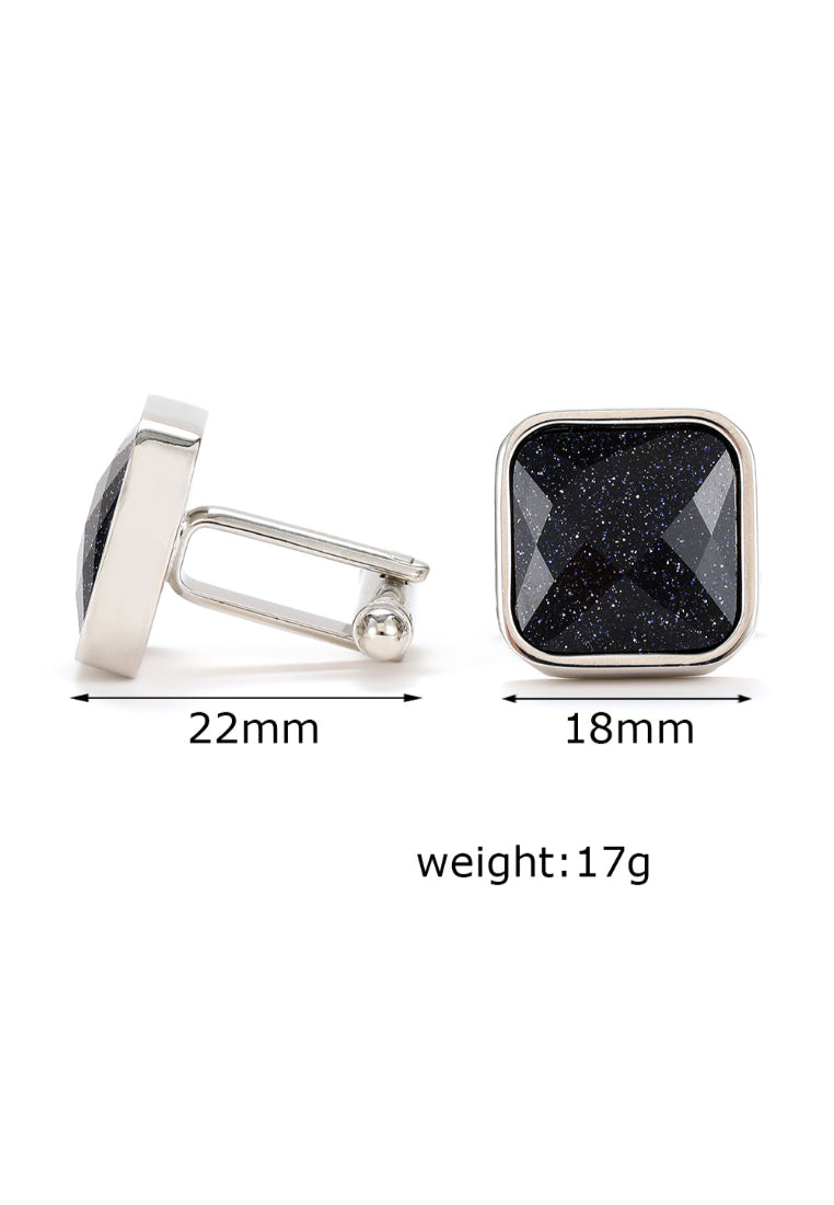 Men's Cufflinks High Quality Simple Light Luxury Blue Sandstone Silver Square Shirt Jewelry