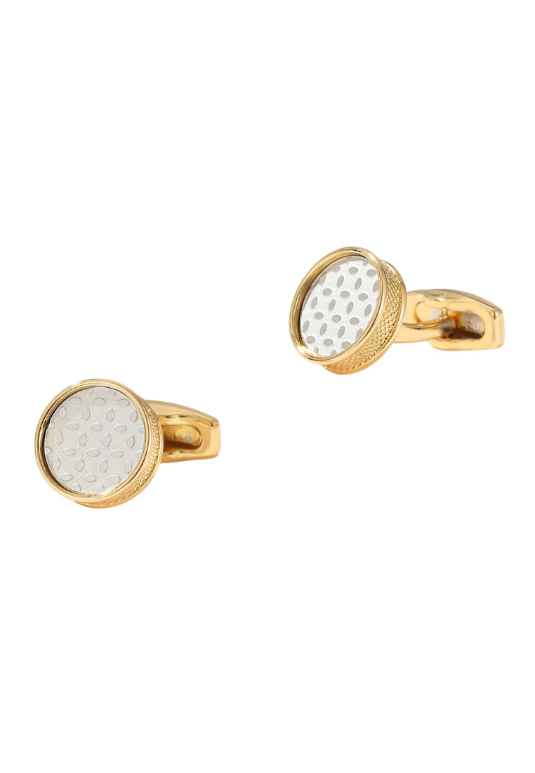 Men's Cufflinks Silver Pattern Round Gold Shirt Jewelry Pair