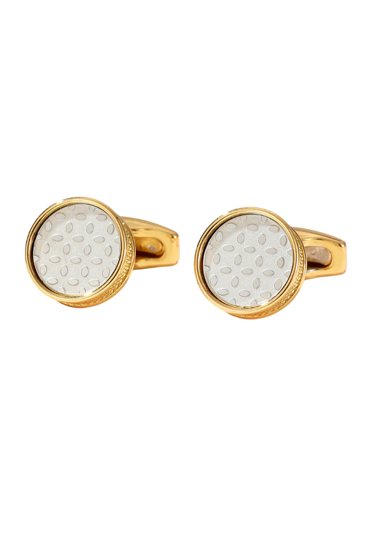 Men's Cufflinks Silver Pattern Round Gold Shirt Jewelry Pair