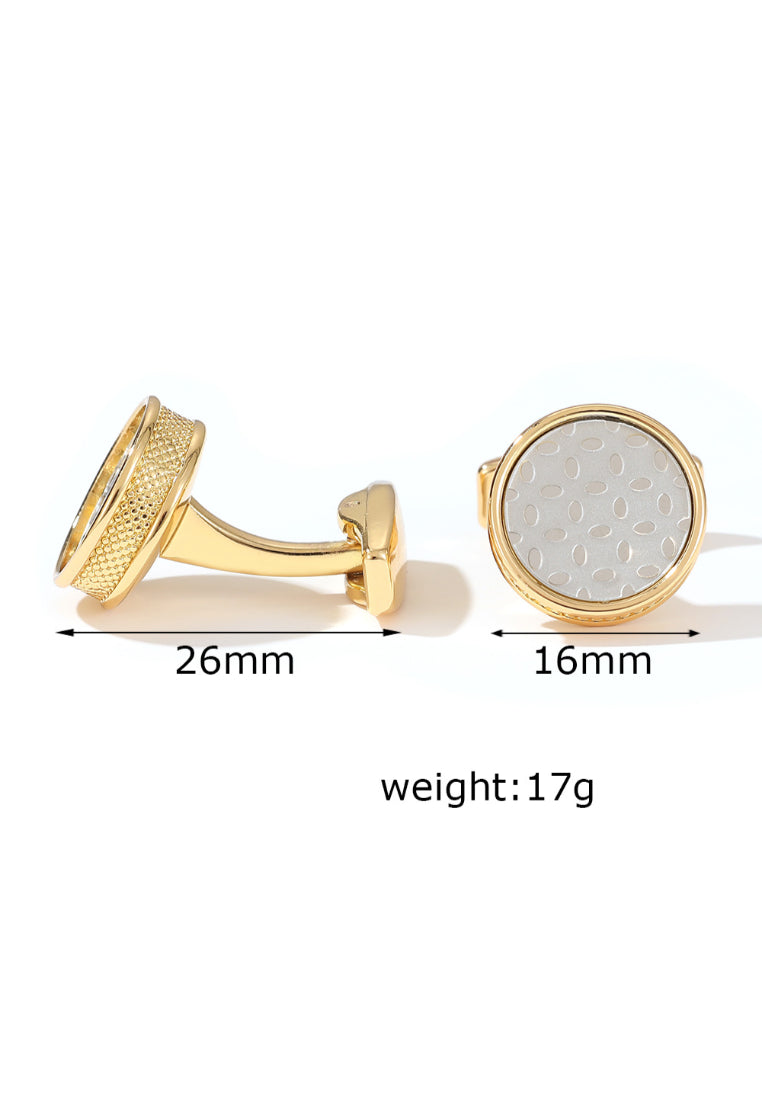 Men's Cufflinks Silver Pattern Round Gold Shirt Jewelry Pair
