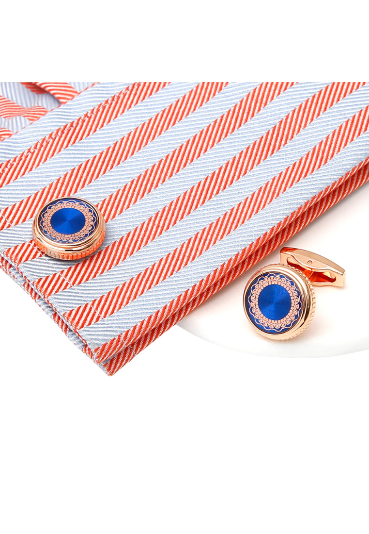 Pair Of French Simple Blue Pattern Round Rose Gold Men's Shirt Cufflinks Accessories