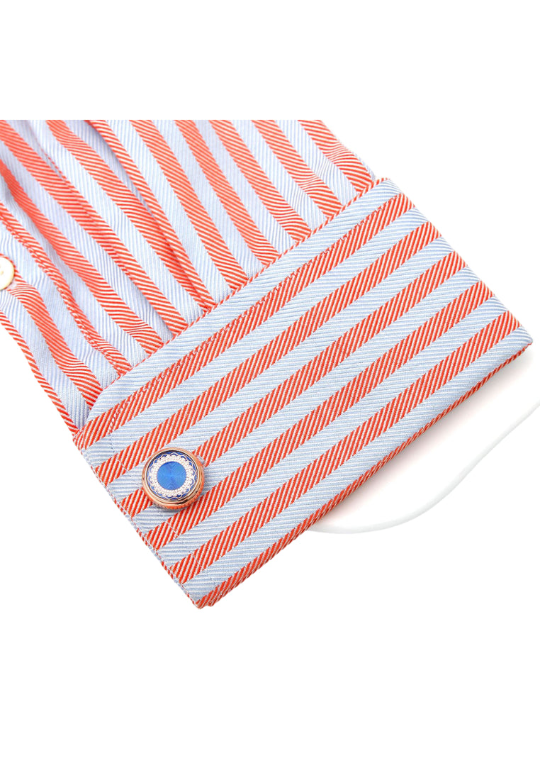 Pair Of French Simple Blue Pattern Round Rose Gold Men's Shirt Cufflinks Accessories