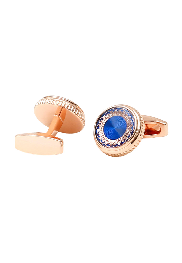 Pair Of French Simple Blue Pattern Round Rose Gold Men's Shirt Cufflinks Accessories