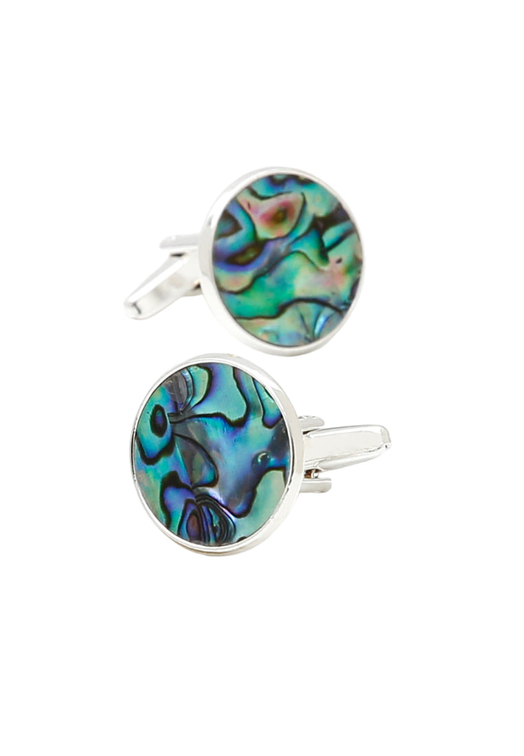 Men's Cufflinks Light Luxury Inlaid Abalone Round Silver Color Shirt Sleeve Nail Button