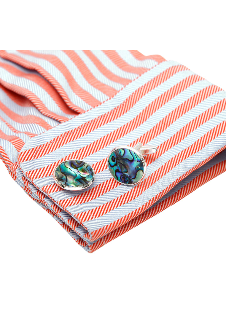 Men's Cufflinks Light Luxury Inlaid Abalone Round Silver Color Shirt Sleeve Nail Button