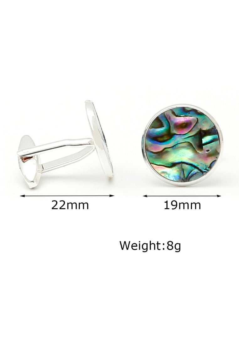 Men's Cufflinks Light Luxury Inlaid Abalone Round Silver Color Shirt Sleeve Nail Button