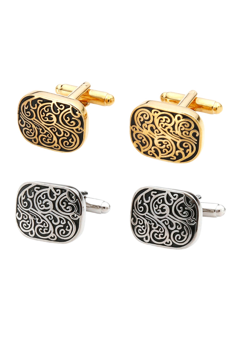 Simple Retro Pattern Rectangular Copper Gold Silver Men's Cufflinks