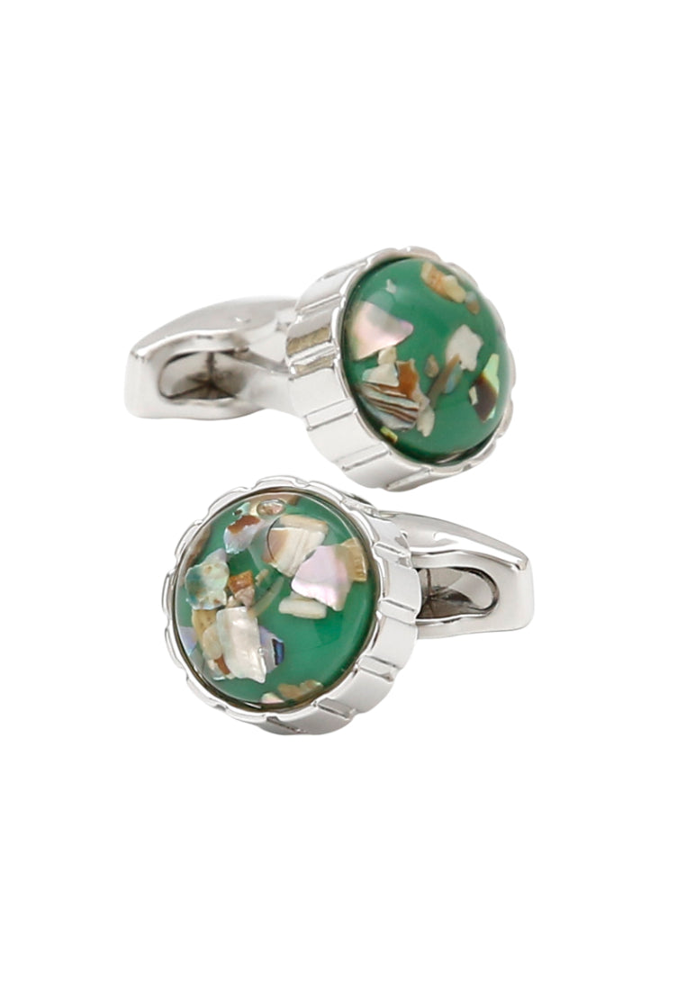 Men's Cufflinks Personality Creative Green Background Color Stone Round Silver Shirt Sleeve Nail Button