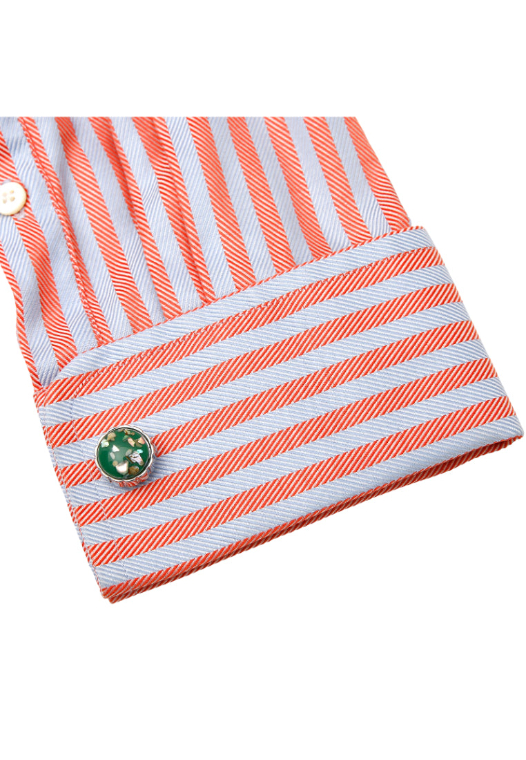 Men's Cufflinks Personality Creative Green Background Color Stone Round Silver Shirt Sleeve Nail Button