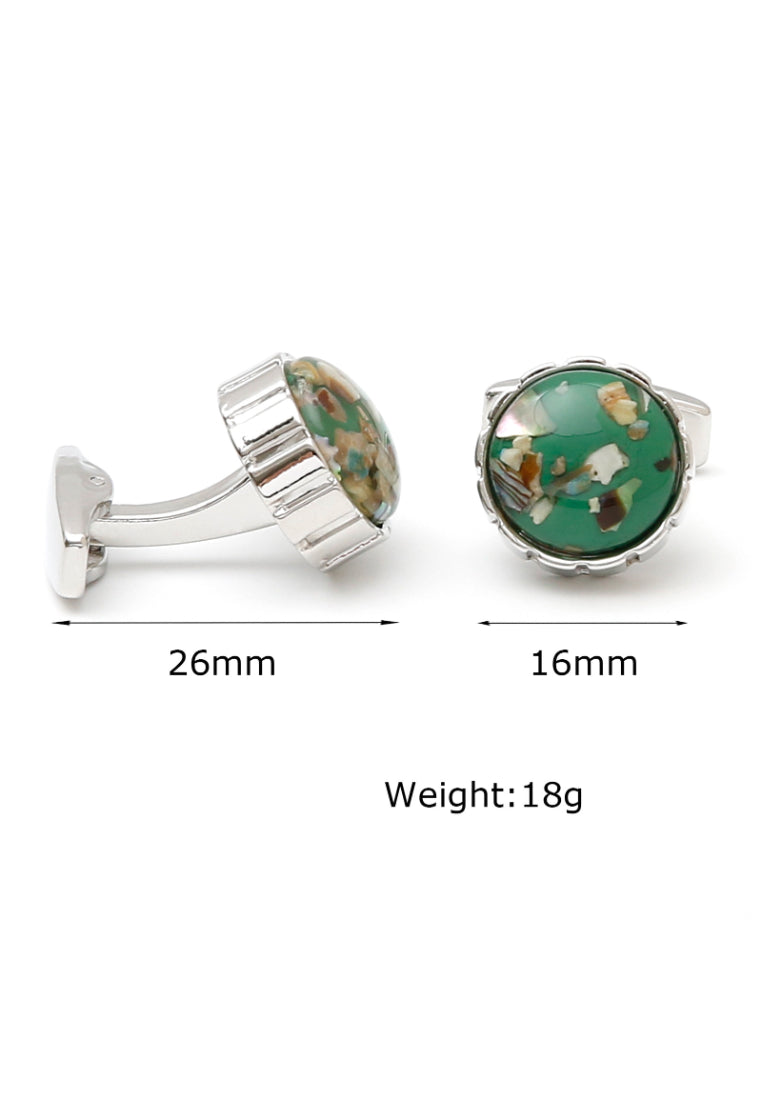 Men's Cufflinks Personality Creative Green Background Color Stone Round Silver Shirt Sleeve Nail Button