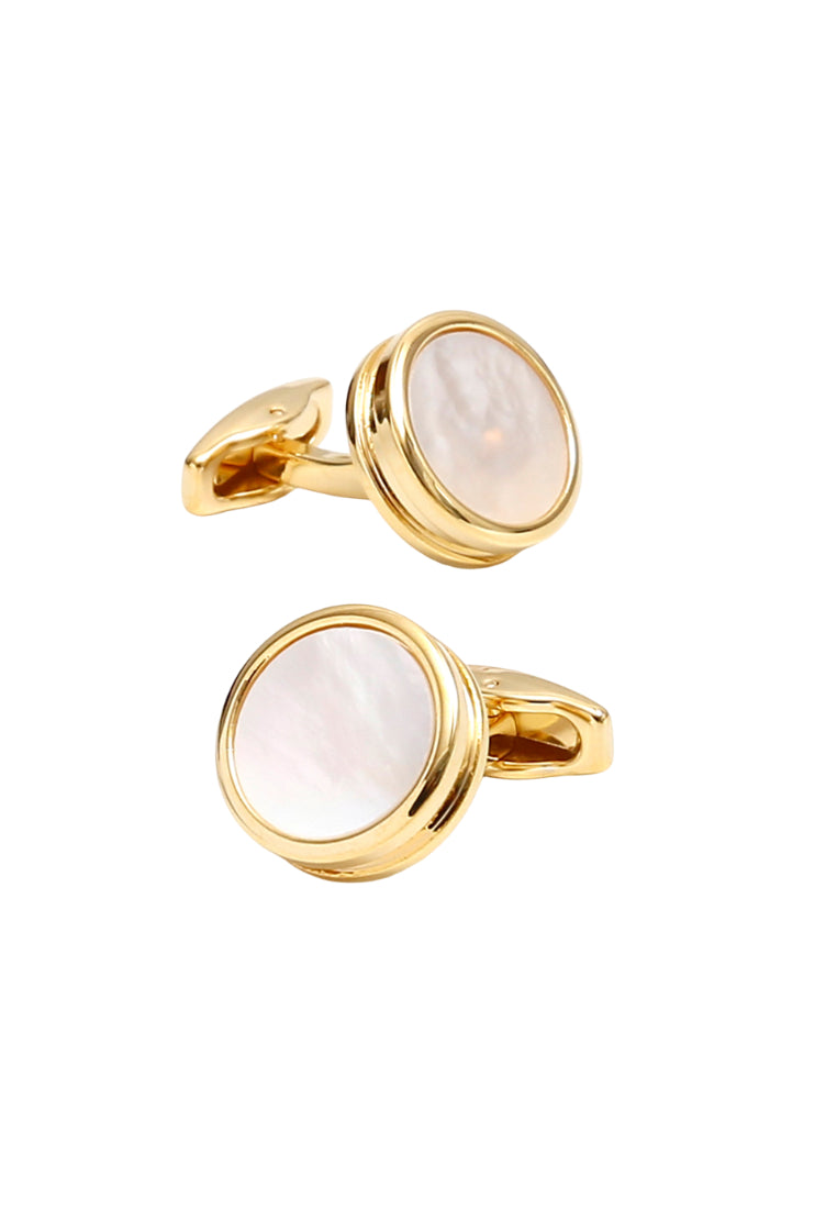 Pair Of Men's Jewelry High Quality Light Luxury French Simple Shell Copper Round Gold Shirt Cufflinks