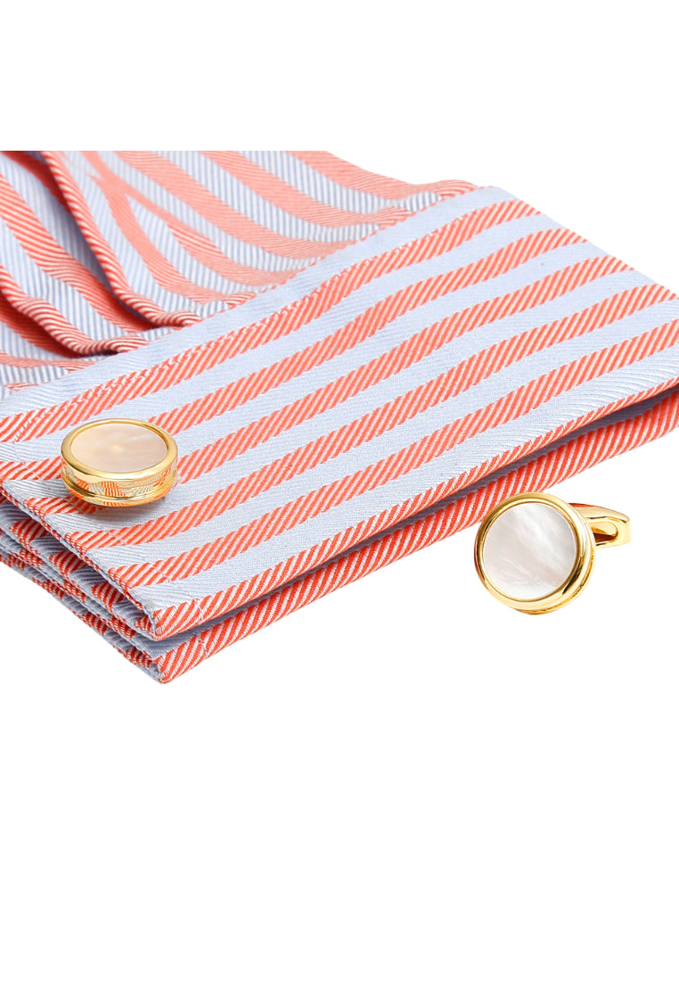 Pair Of Men's Jewelry High Quality Light Luxury French Simple Shell Copper Round Gold Shirt Cufflinks